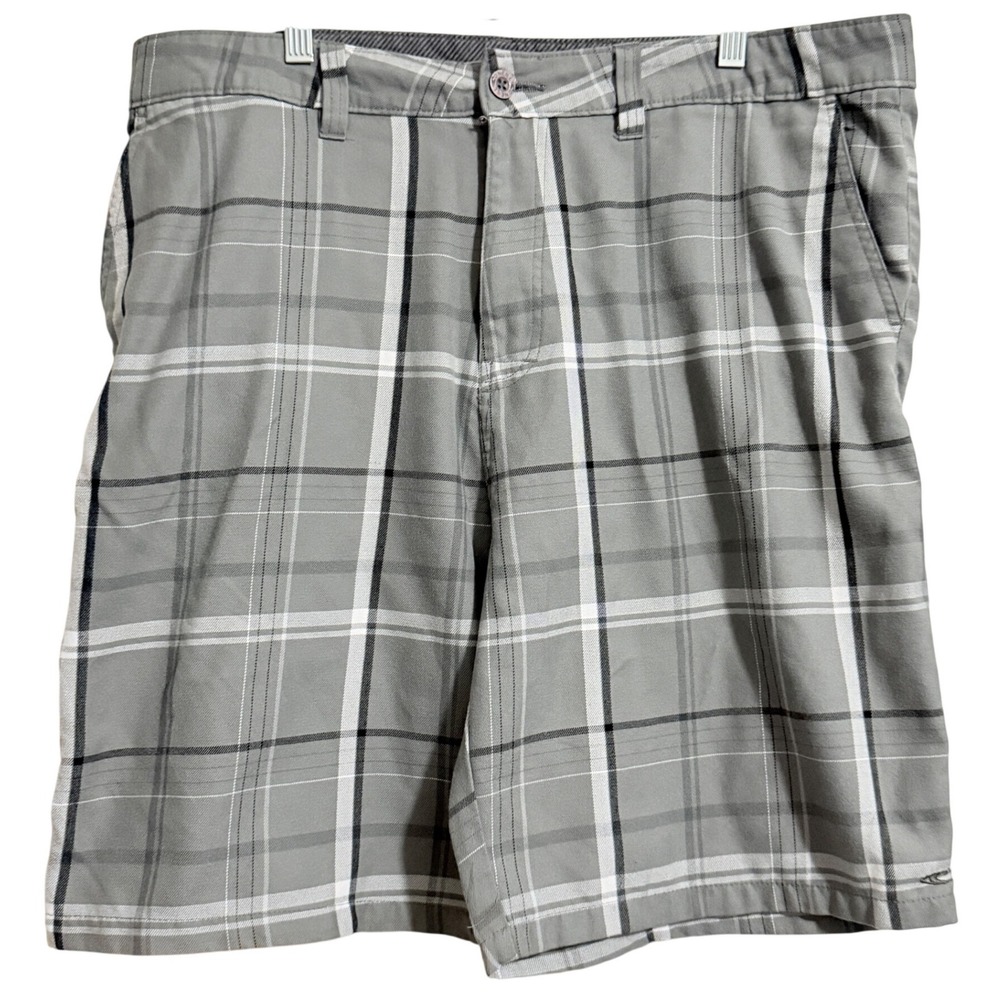 ONeill Warren‎ Plaid Shorts Mens 40 Grey White Black Flat Front Hybrid Casual
